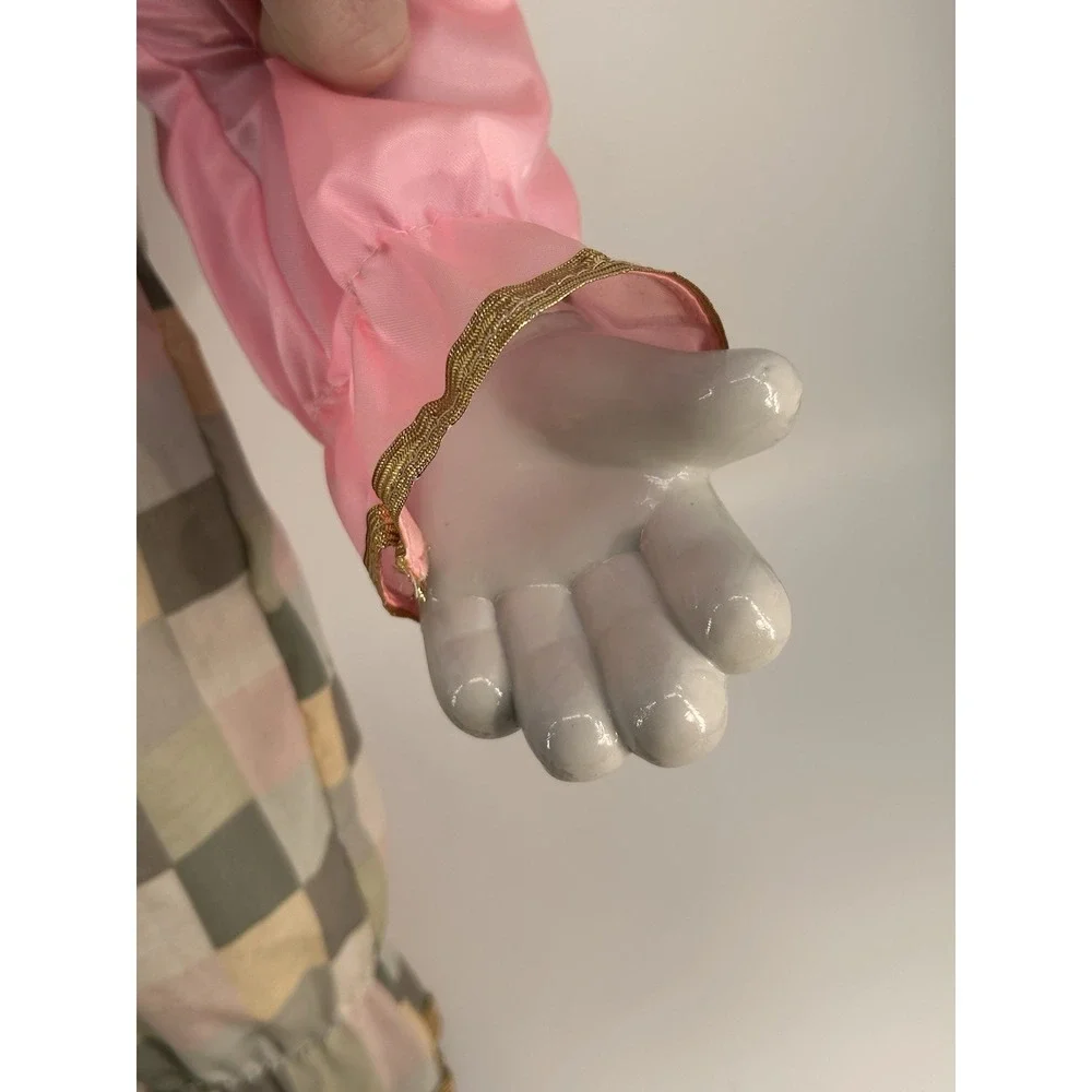 Vintage 80s Dynasty Porcelain Clown Doll‎ Pink with Sage Checkers